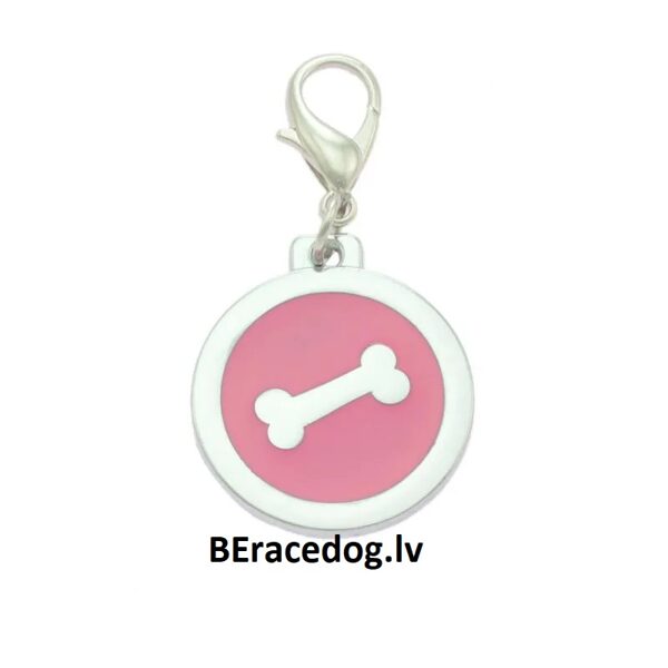 Suņu ID kaklasiksnas kulons KAULS rozā komplekts