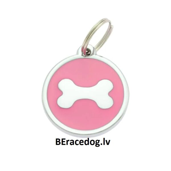 Suņu ID kaklasiksnas kulons KAULS rozā komplekts