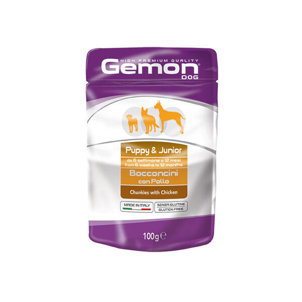 GEMON Dog pouches chunkies Puppy & Junior with chicken 100 g konservi suņiem