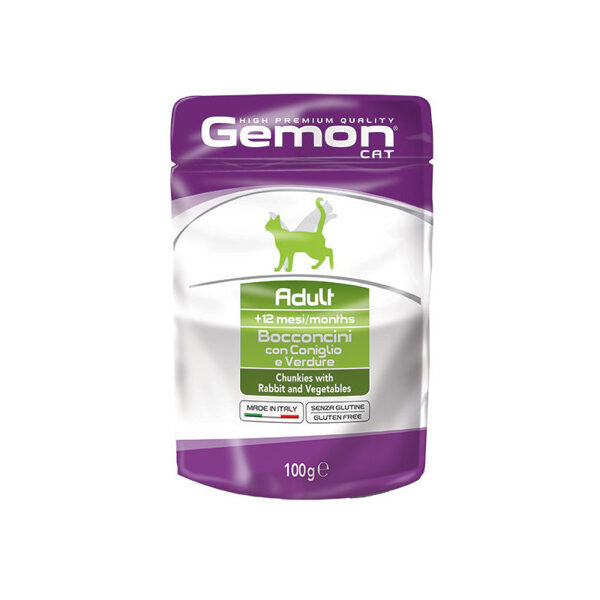 GEMON Wet Cat pouch Adult with rabbit/veg 100 g konservi kaķiem