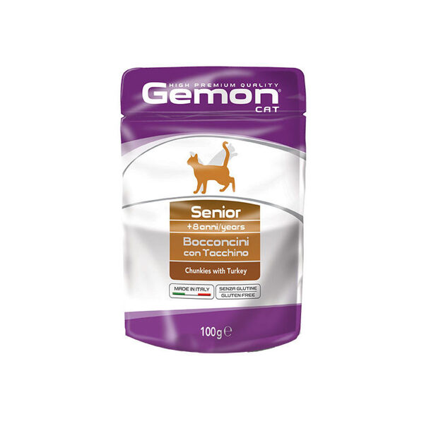 GEMON Wet Cat pouch Senior with turkey 100 g konservi kaķiem