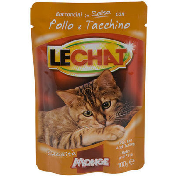  LeChat Pouches konservs kaķiem ar caļa un titara gaļas gabaliniem 100 g