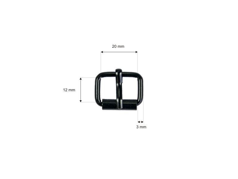 Metal roller buckle single 20/12/3 mm black set