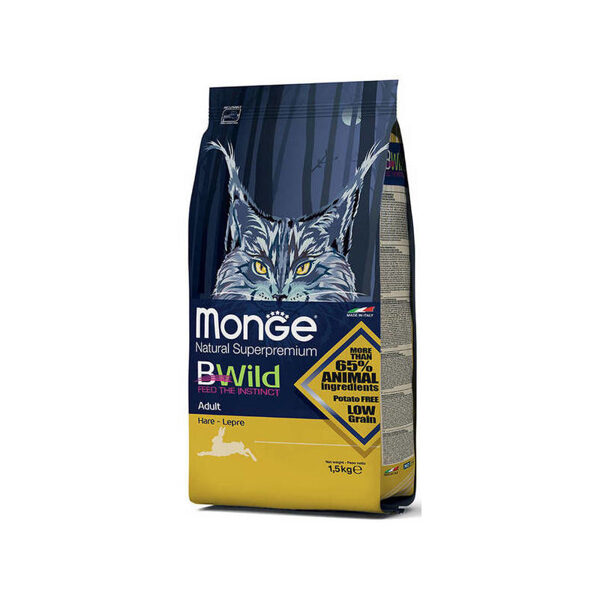 MONGE BWILD CAT Adult Hare 1,5 kg barība kaķiem