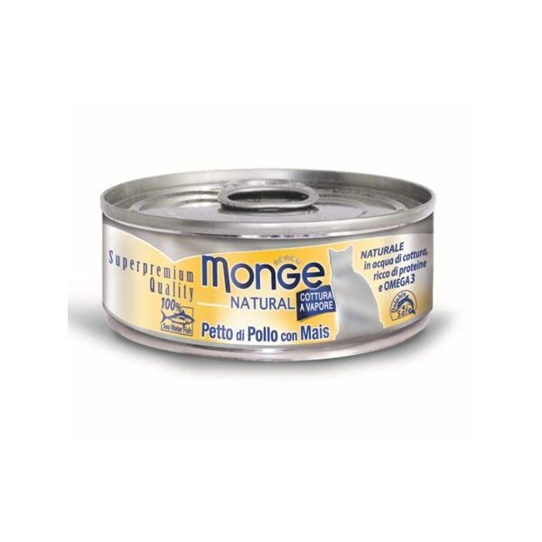 Monge Natural acqua Chicken with Corn 80 g konservi kaķiem