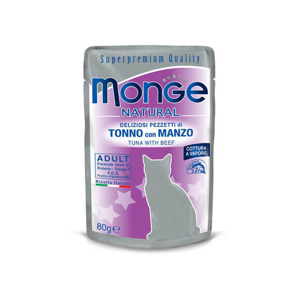 Monge Natural pouches Tuna in Jelly with Beef 80g konservi kaķiem