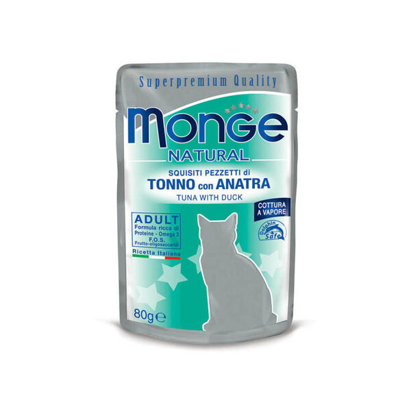 Monge Natural pouches Tuna in Jelly with Duck 80g konservi kaķiem