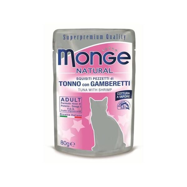 Monge Natural pouches Tuna in Jelly with Shrimp 80g konservi kaķiem
