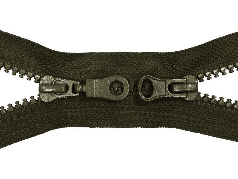 Poliestera rāvējslēdzējs #5 ar diviem kuģīšiem 65 cm tumši zaļa 100 gab.