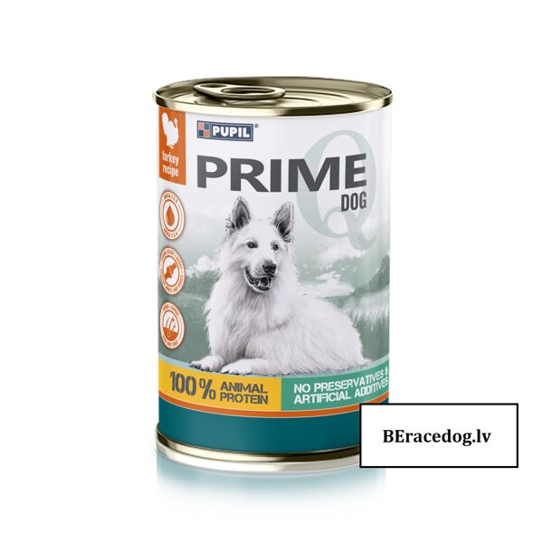 Pupil Prime Dog 1200g suņu konservi ar tītara gaļu un aknām