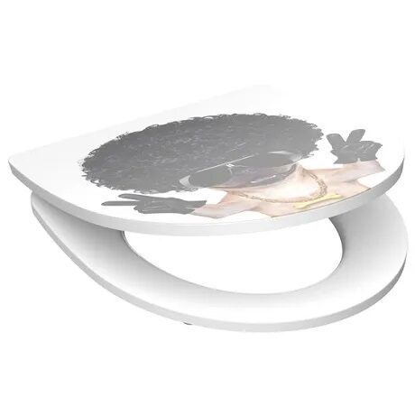 F.J.Schütte Duroplast toilet lid with printed MACHO DOG with slow closing and quick removal mechanism